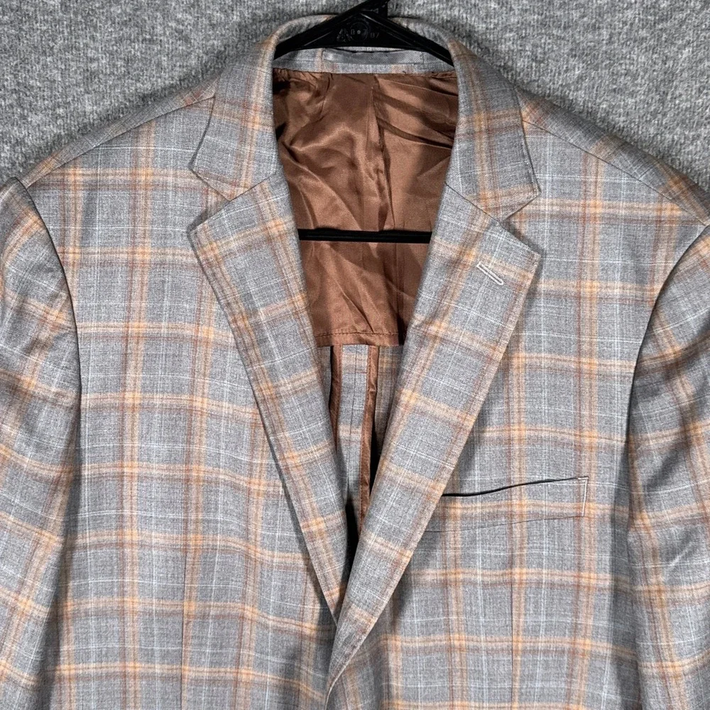 J Hilburn Sport Coat Mens 42S Windowpane Plaid Reda Italian Wool Unstructured